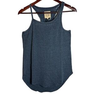 Chaser Asymmetric Ribbed Heather Navy Blue Curved Hem Stretchy Tank Top Medium